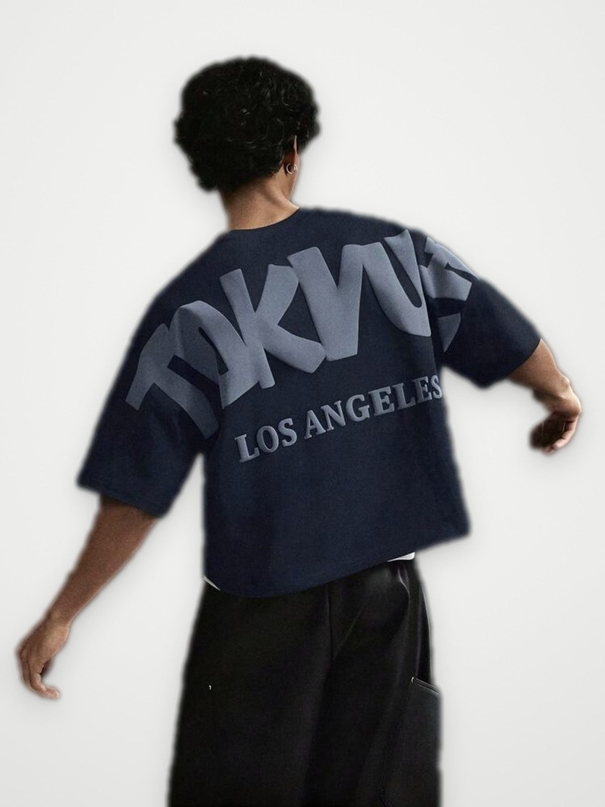 Los Angeles Puff Print T-Shirt Navy - Big Back Logo Ove | Obsyde