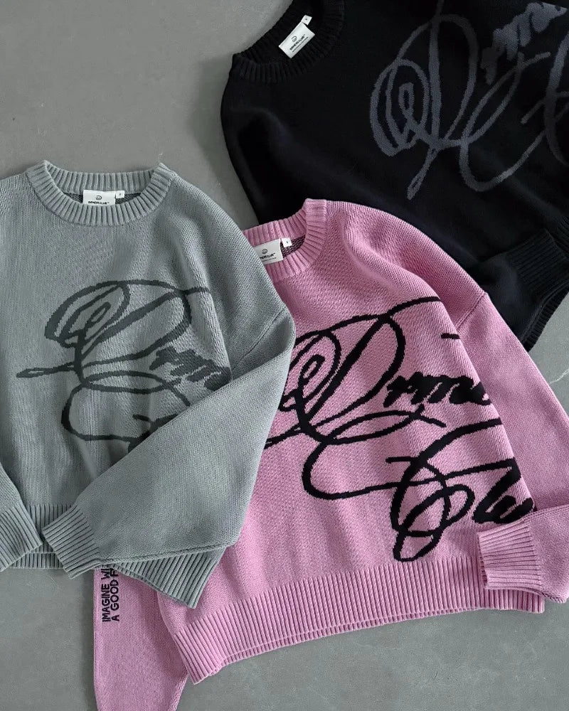 Casual High Street Fashion Round Neck Sweater Women Retro Warm Loose Top American Hip Hop Trendy Brand Oversized Sweater Men