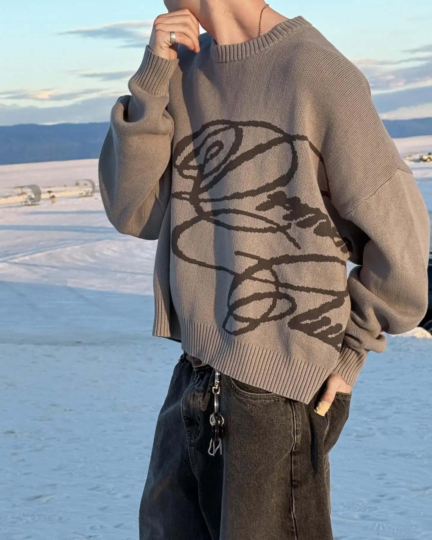 Casual High Street Fashion Round Neck Sweater Women Retro Warm Loose Top American Hip Hop Trendy Brand Oversized Sweater Men