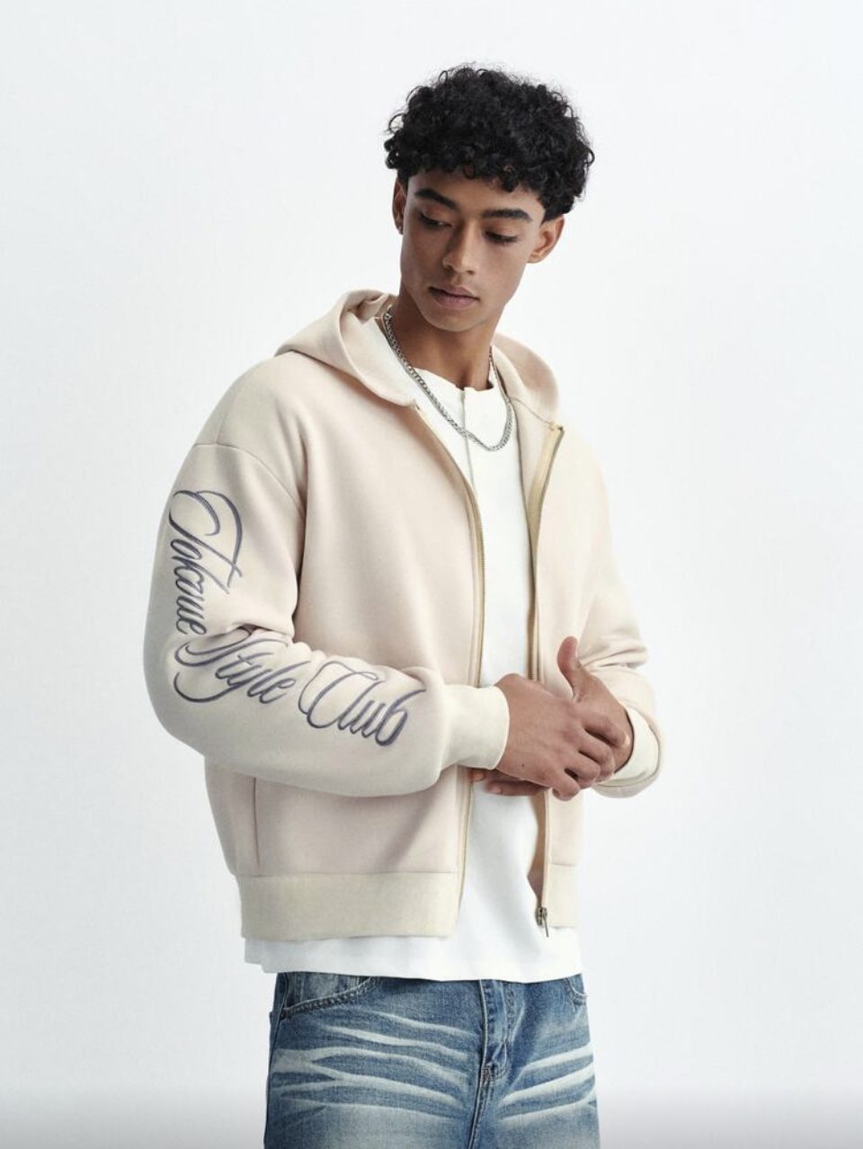 Style Club Zip Hoodie Beige