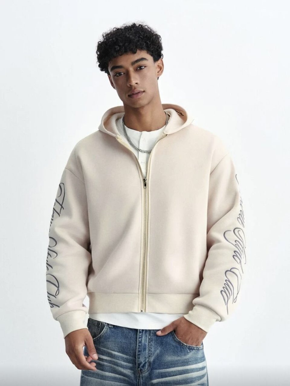 Style Club Zip Hoodie Beige