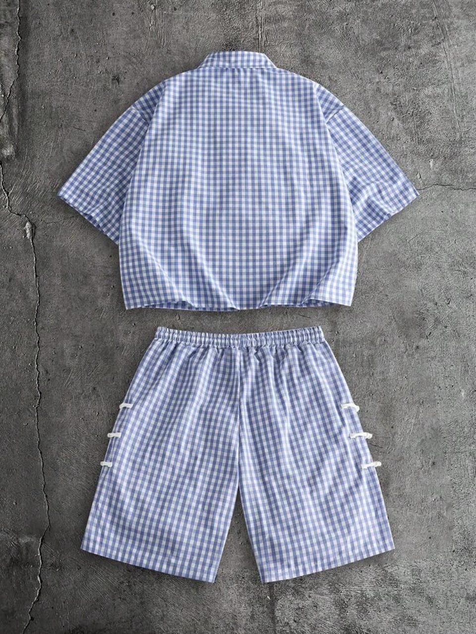 Blue Gingham Shirt and Shorts Set