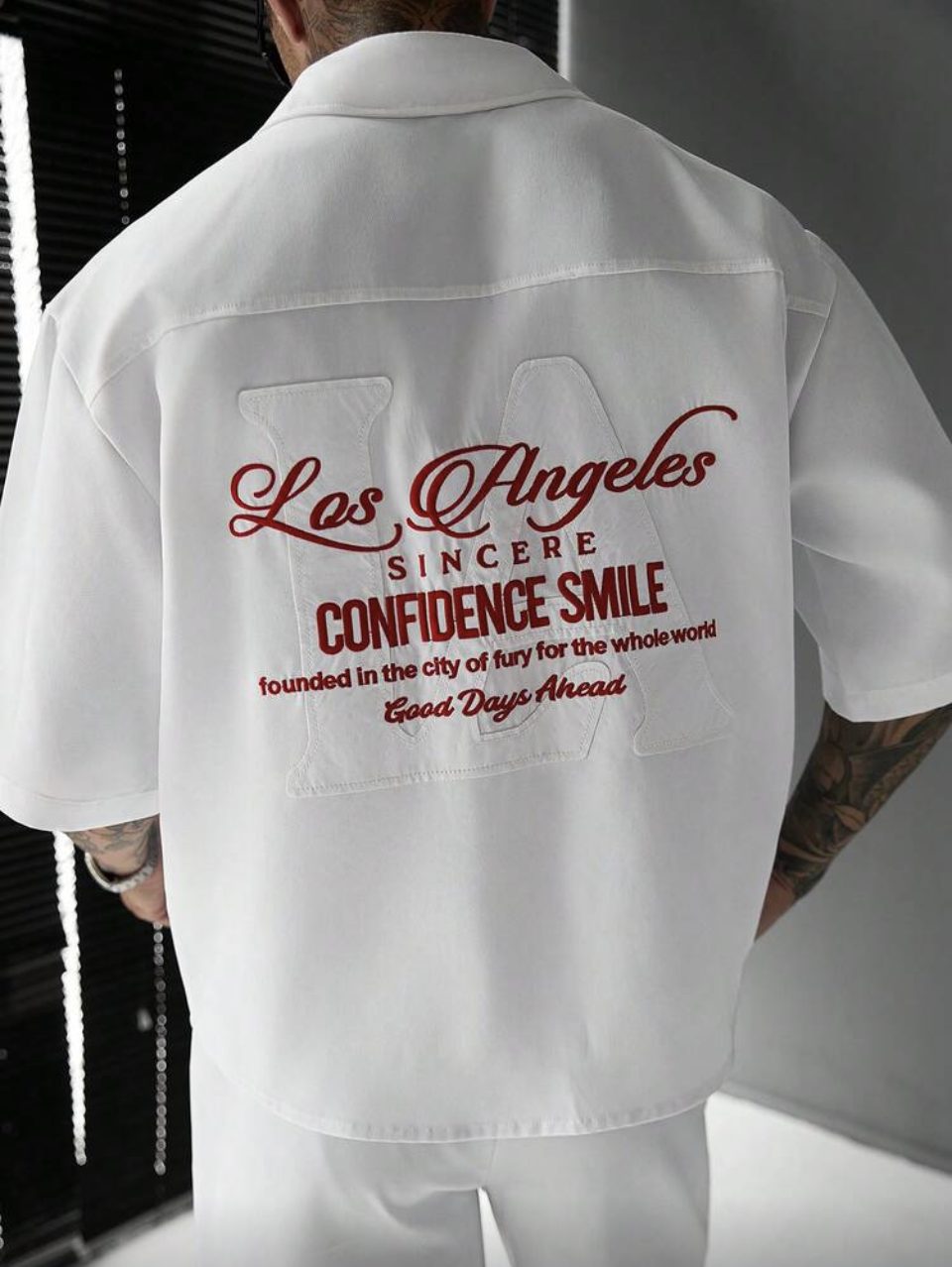 Los Angeles Embroidered Shirt and Shorts Set White