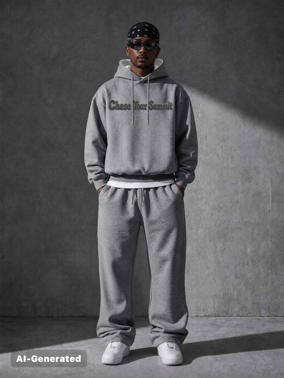 Chase Your Summit Hoodie and Joggers Set Grey - Towel Embroidery Tracksuit