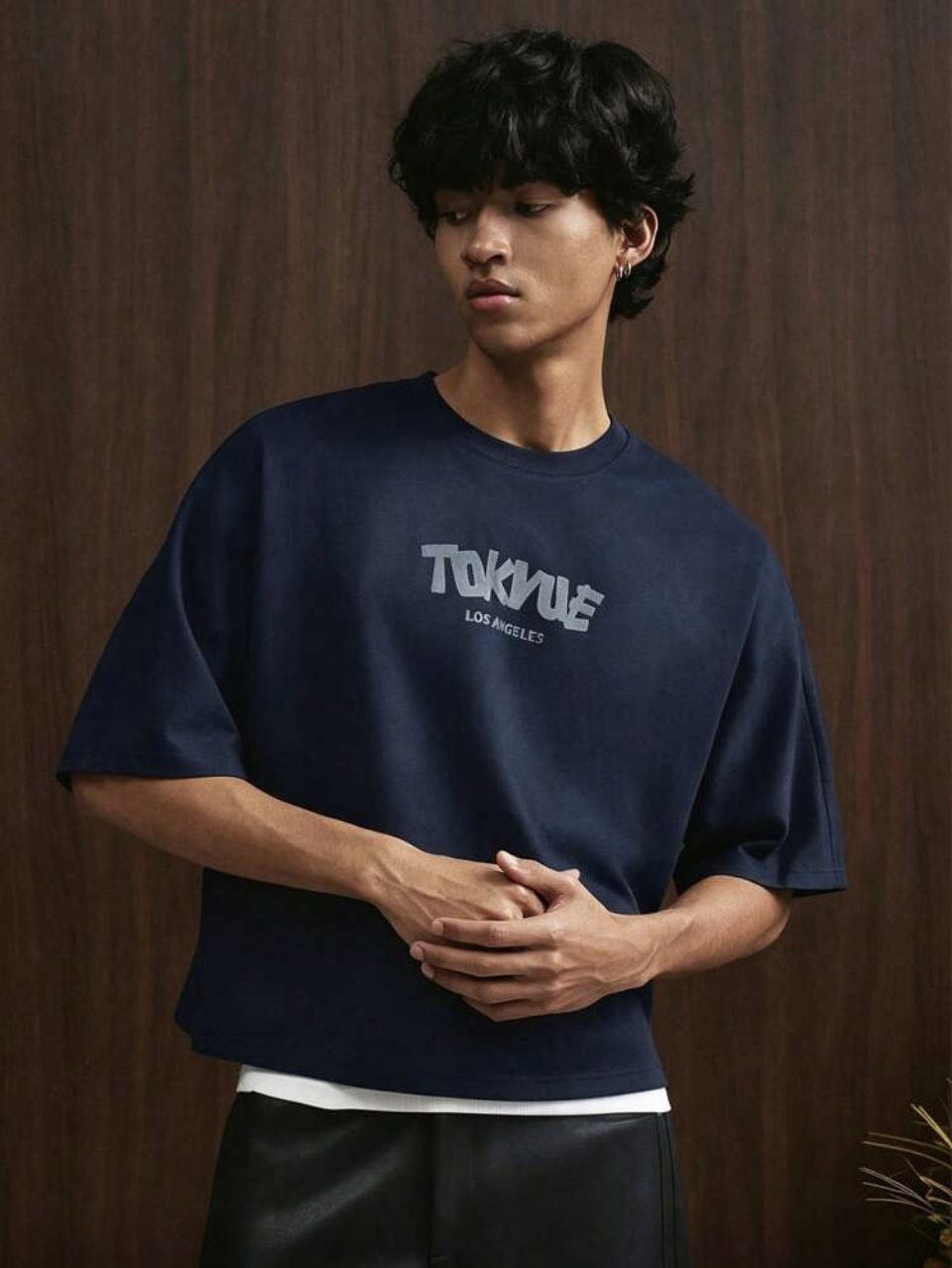 Los Angeles Puff Print T-Shirt Navy - Big Back Logo Oversized Tee
