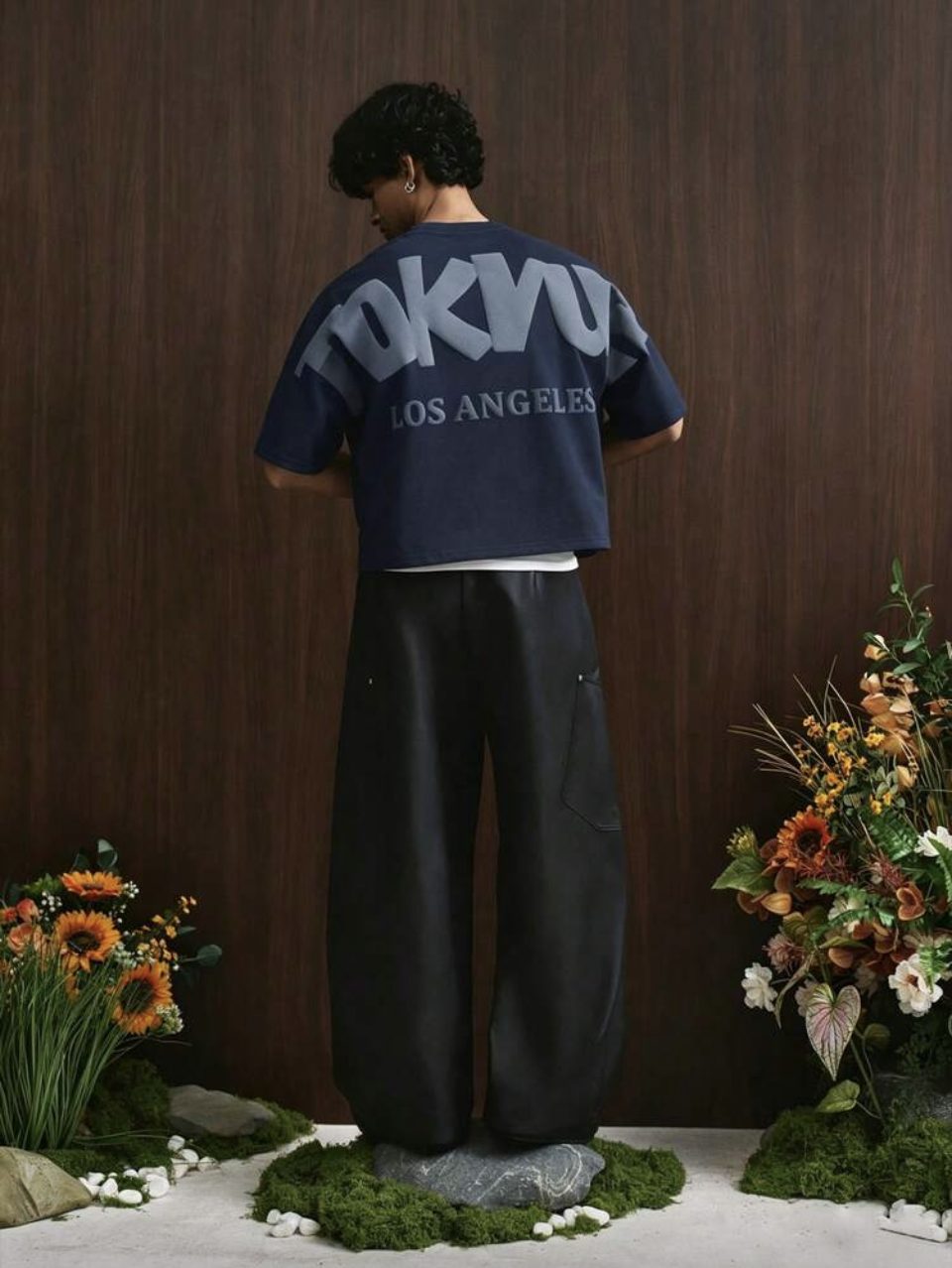 Los Angeles Puff Print T-Shirt Navy - Big Back Logo Oversized Tee
