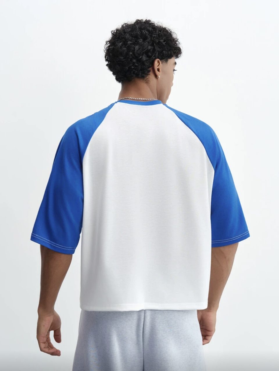 Raglan T-Shirt White and Blue - Contrast Sleeve Oversized Tee