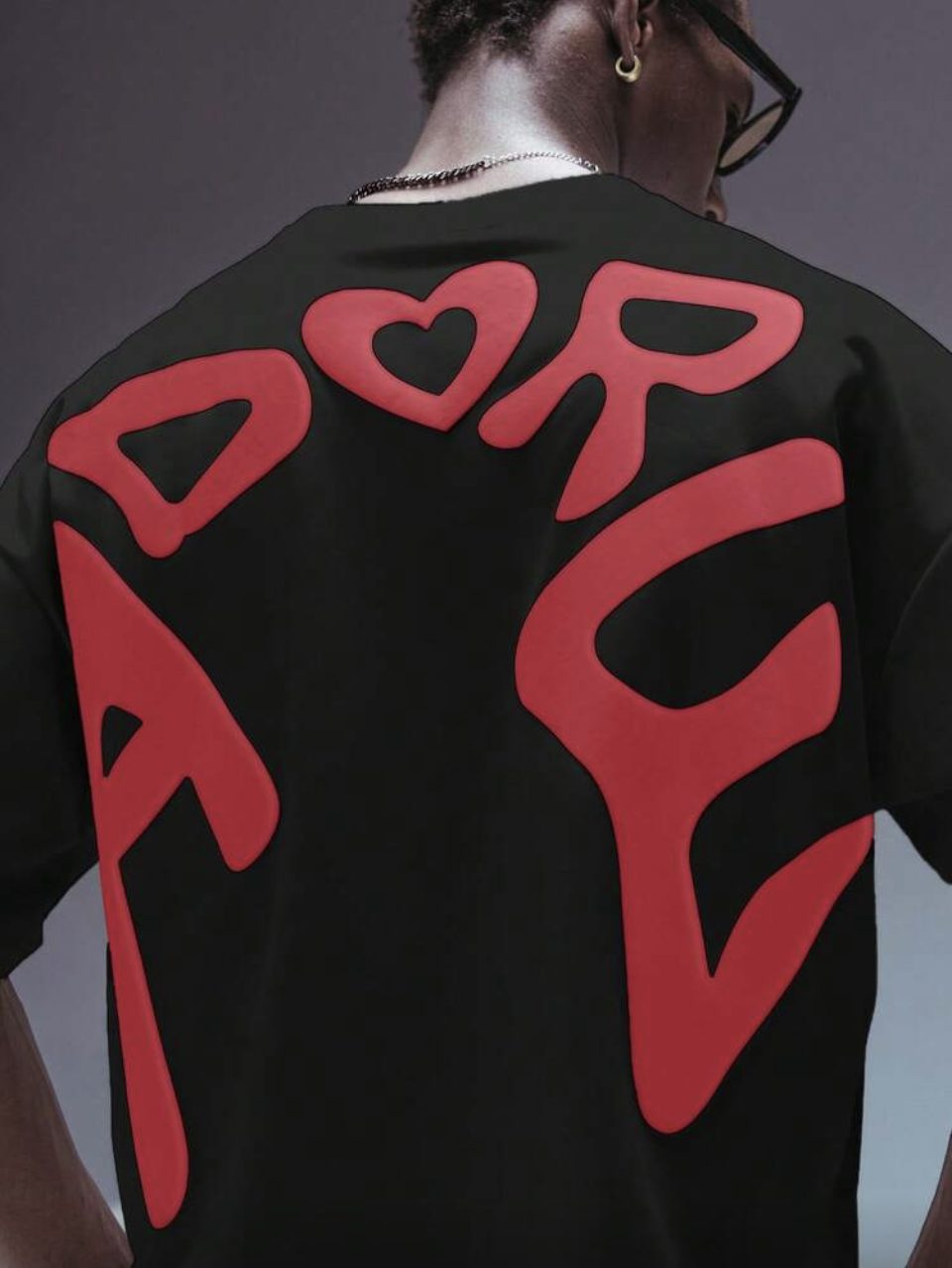 Adore U T-Shirt Black - Red Puff Print Back Graphic Oversized Tee