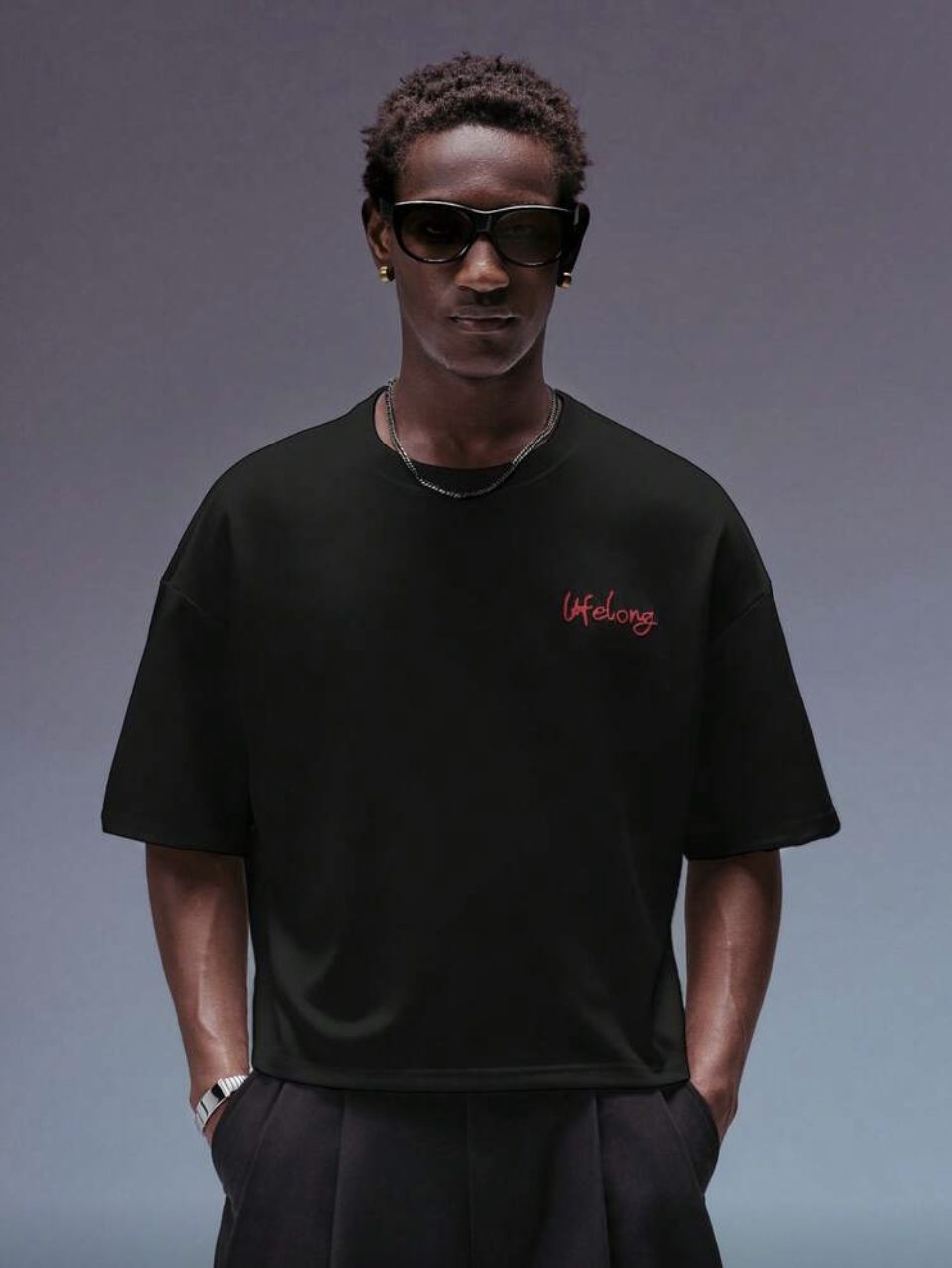 Adore U T-Shirt Black - Red Puff Print Back Graphic Oversized Tee