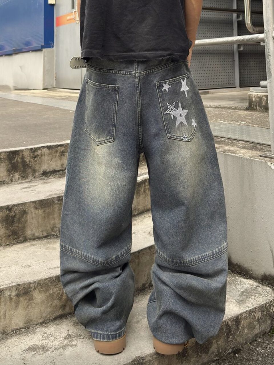 White Star Baggy Jeans Vintage Wash - Faded Wide Leg Denim