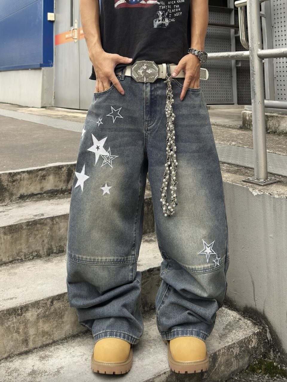 White Star Baggy Jeans Vintage Wash - Faded Wide Leg Denim