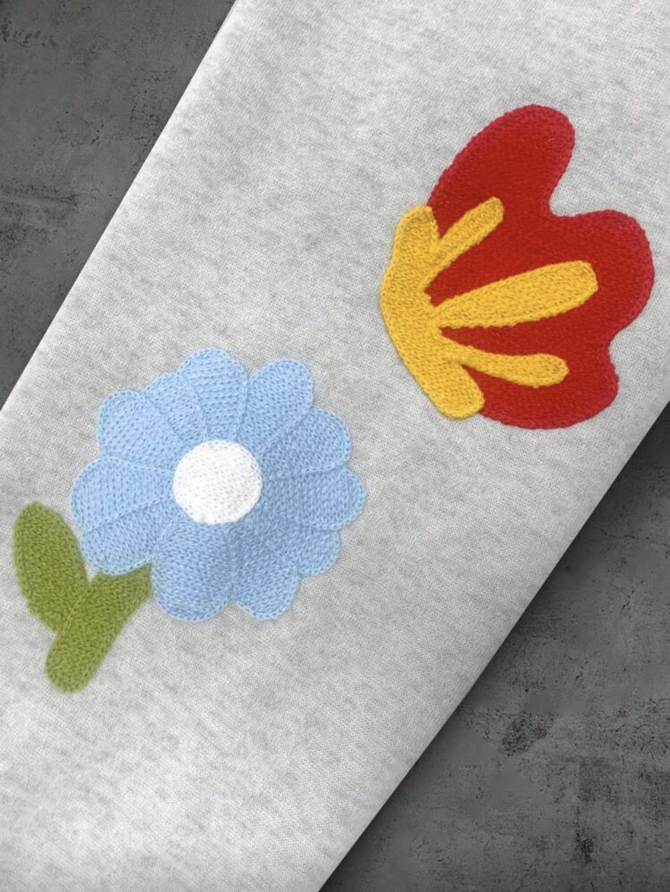 Flower Patch Hoodie Grey - Colourful Towel Embroidery Oversized Hoodie