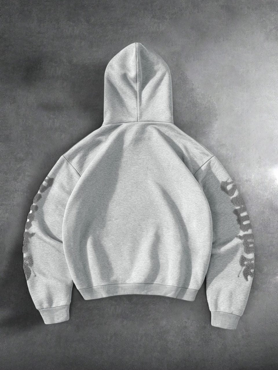 Script Sleeve Hoodie Grey - Towel Embroidery Oversized Hoodie