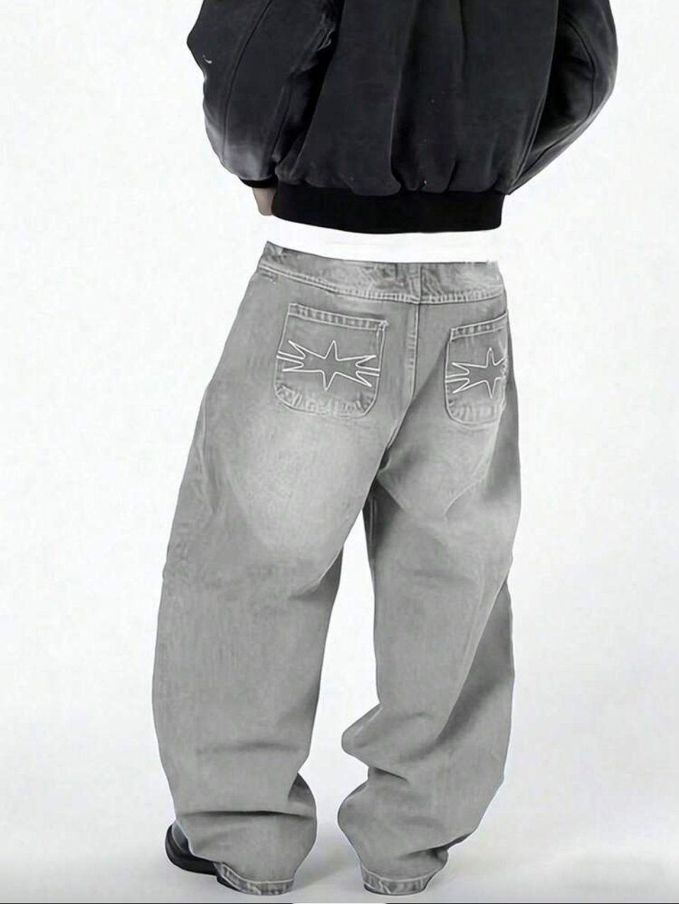 Light Grey Baggy Jeans - Washed Wide Leg Streetwear Denim