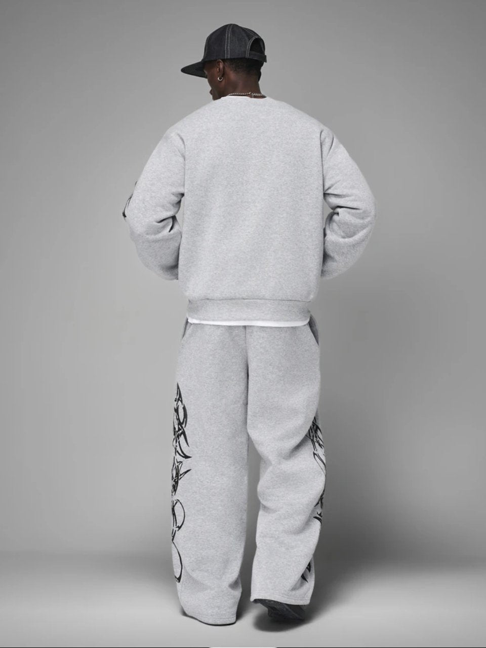 Tribal Print Sweatshirt and Joggers Set Grey - Gothic Streetwear Tracksuit
