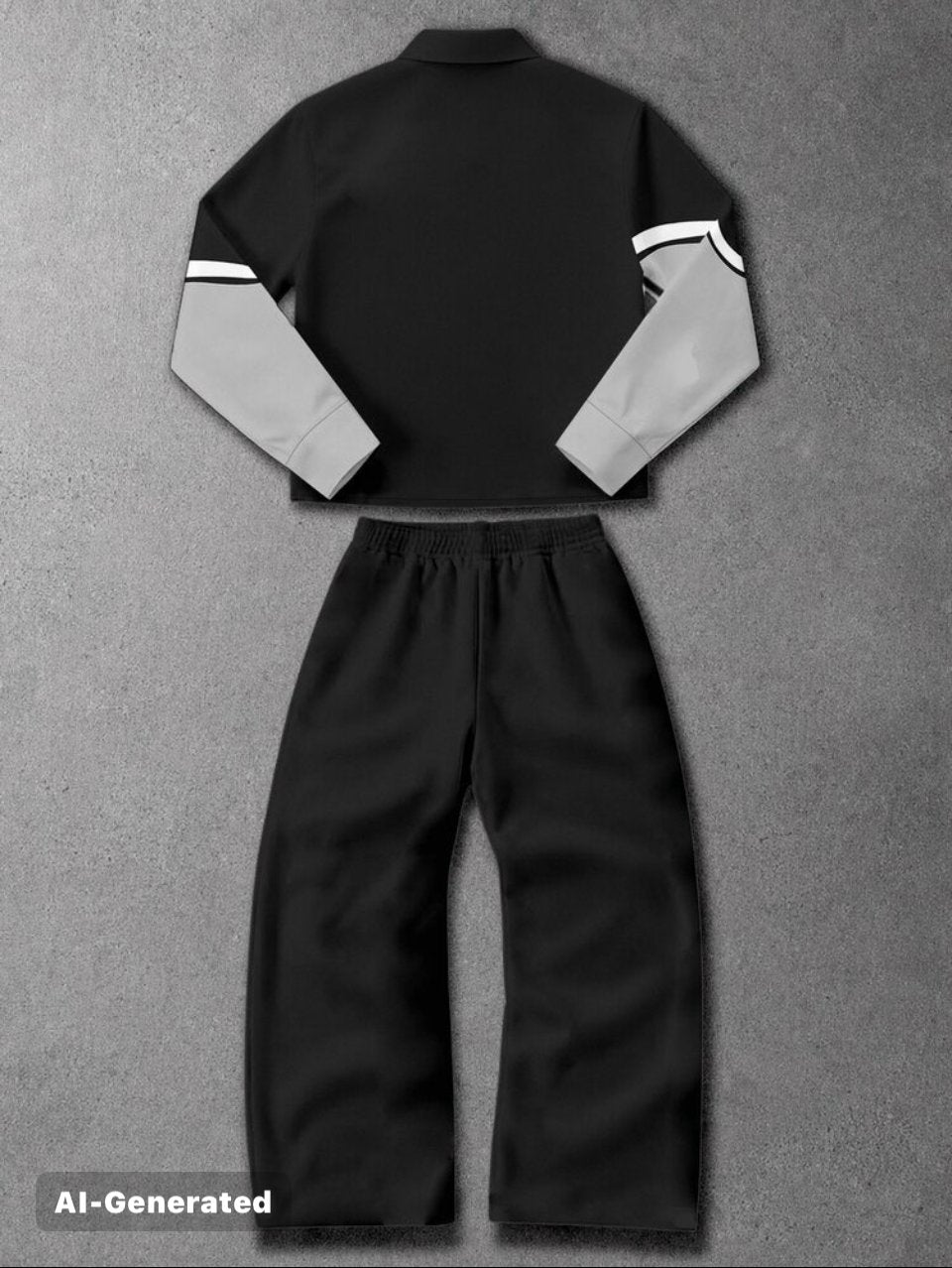 Wave Pattern Shirt and Pants Set Black Grey - Two Piece Streetwear Set