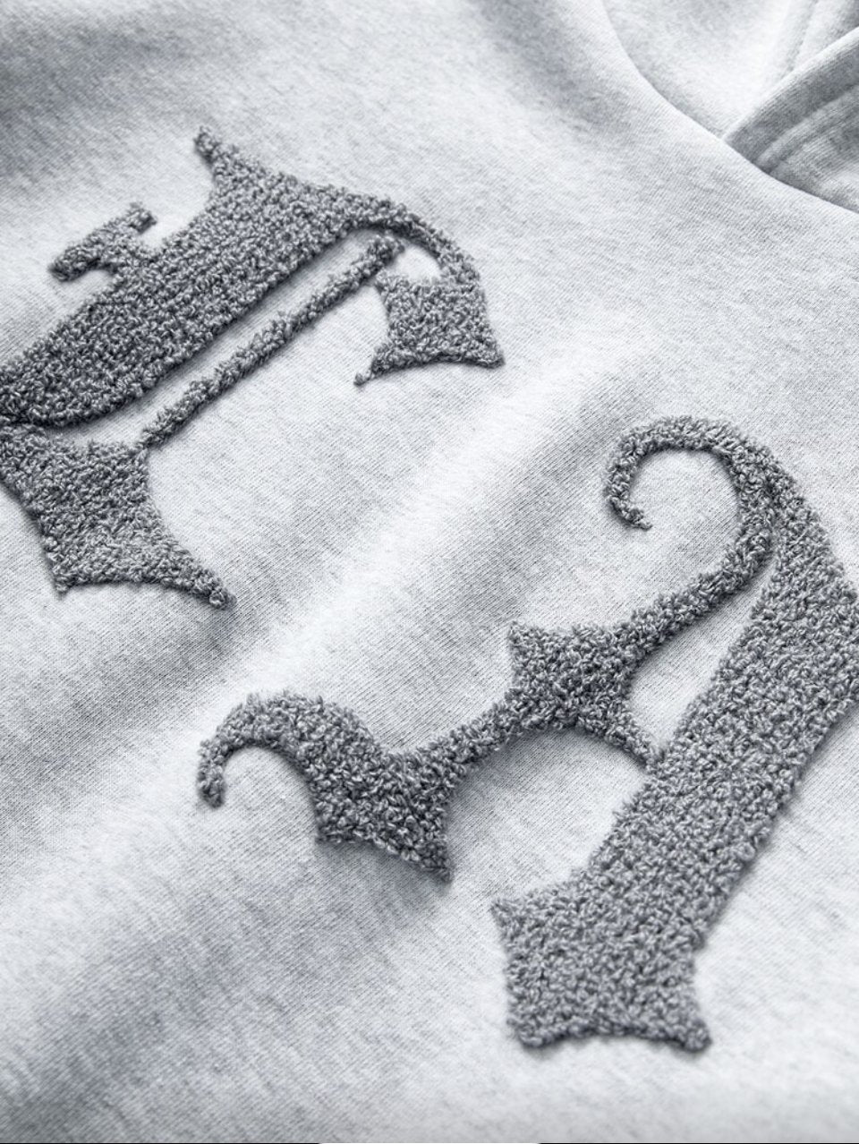LA Gothic Letter Hoodie and Shorts Set Grey - Chenille Two Piece