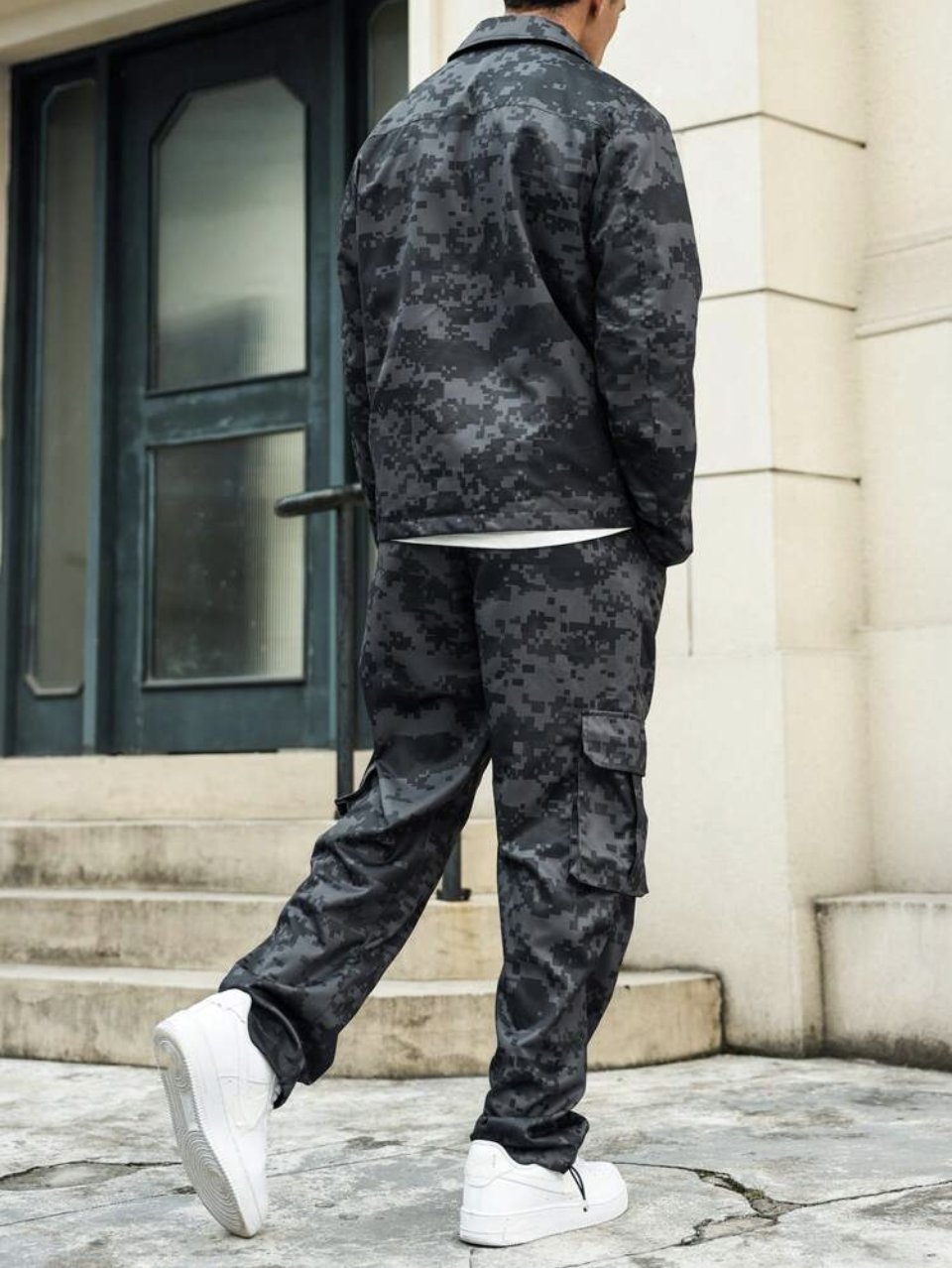 Grey Camo Jacket and Cargo Pants Set - Streetwear Two Piece