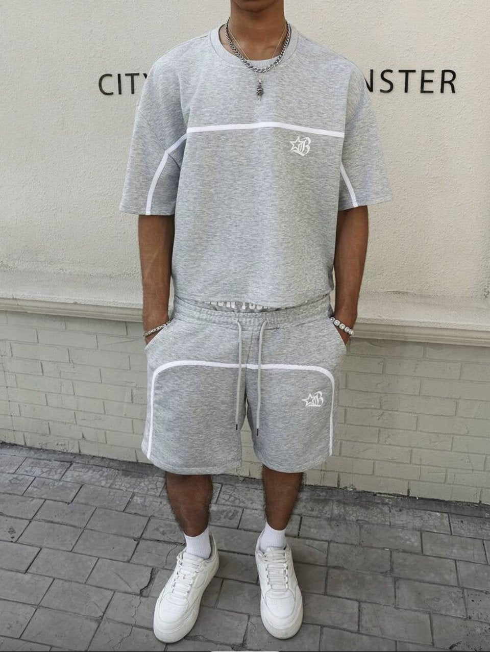 Follow Your Heart Tee and Shorts Set Grey - Piping Two Piece
