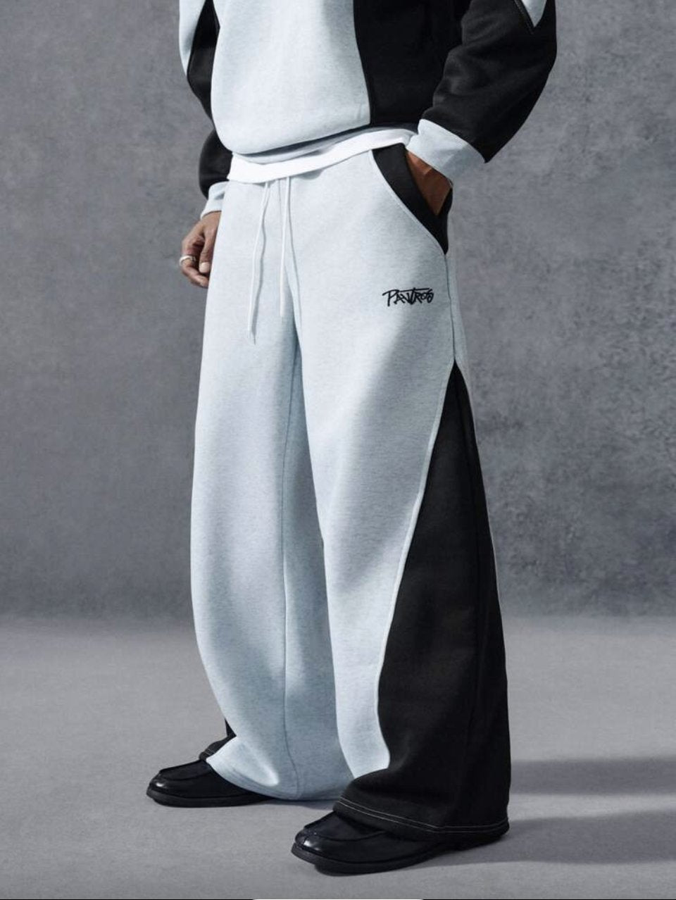 Chosen Colour Block Sweatshirt and Joggers Set Grey Black - Tracksuit