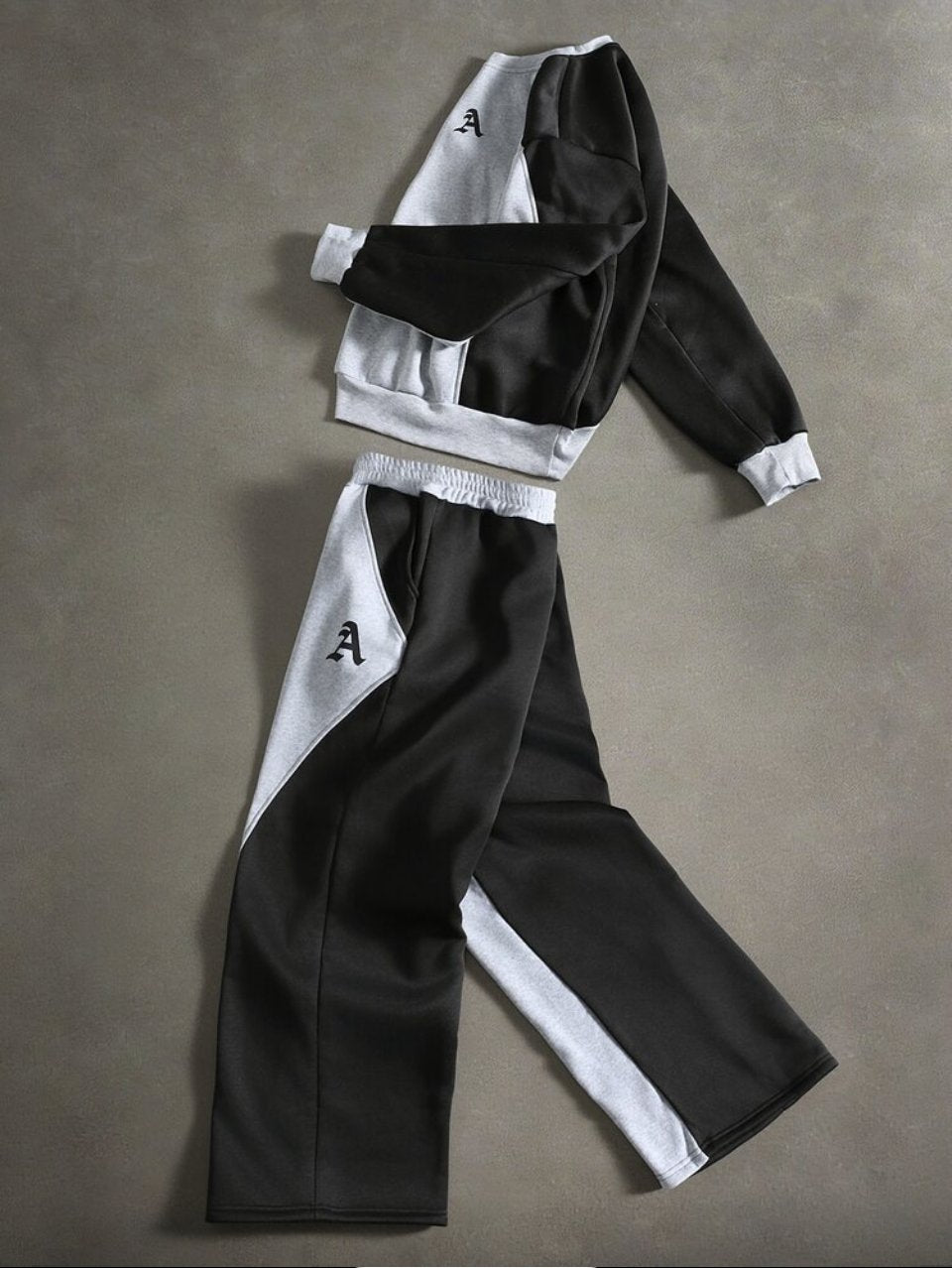 Colour Block Sweatshirt and Joggers Set Grey Black - Streetwear Tracksuit