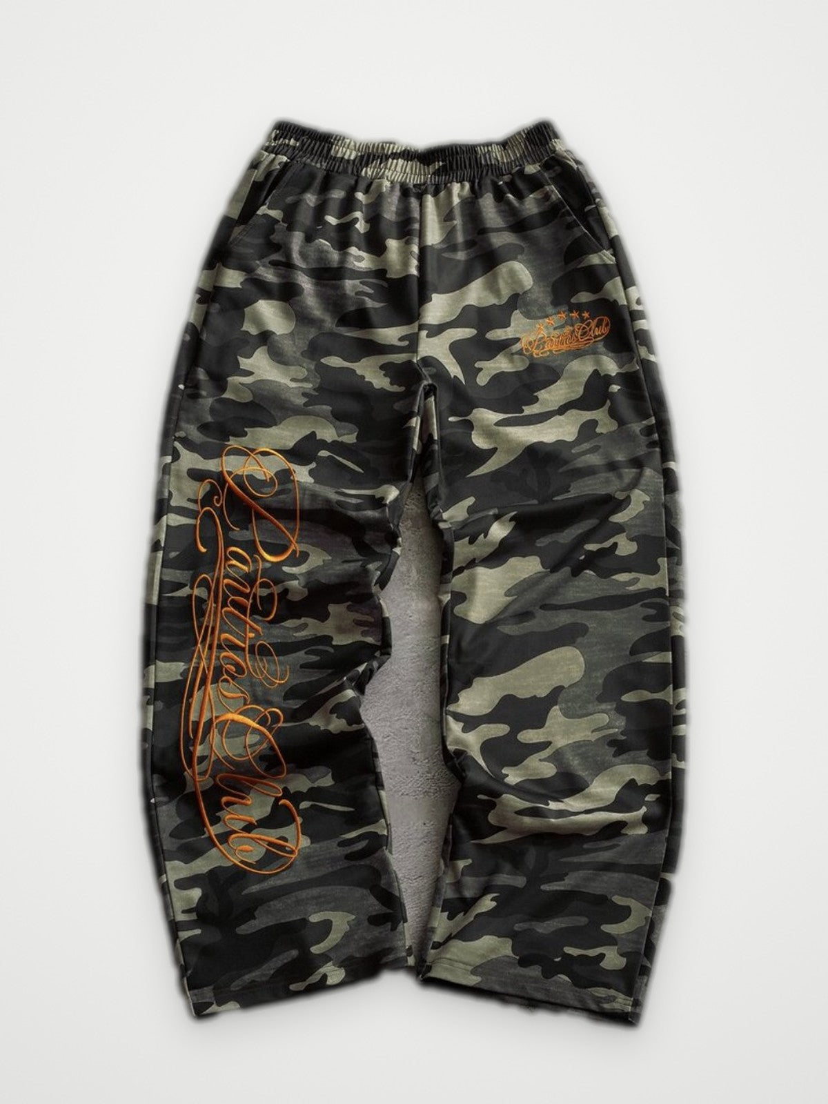 Camo Wide Leg Joggers - Embroidered Script Baggy Sweatpants | Obsyde