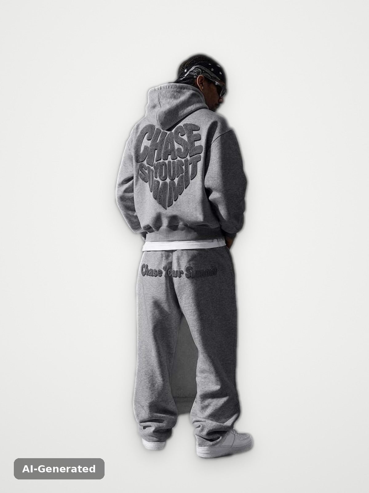 Chase Your Summit Hoodie and Joggers Set Grey - Towel Embroidery Tracksuit | Obsyde