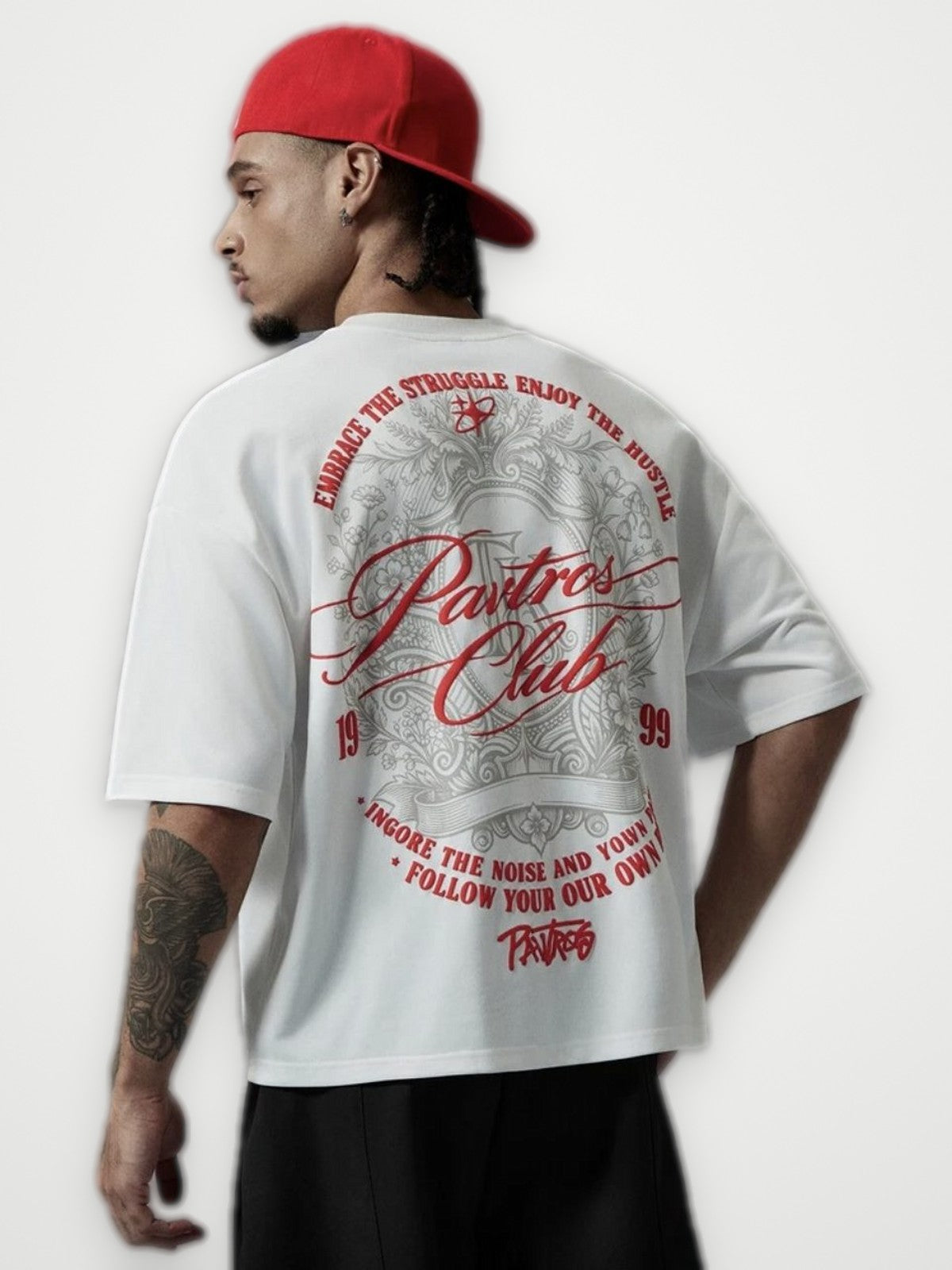 Club 1999 Graphic T-Shirt White - Red Vintage Badge Back Print | Obsyde