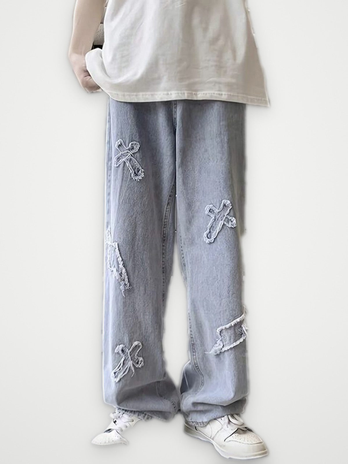 Cross Patch Jeans Light Blue - Distressed Wide Leg Denim | Obsyde