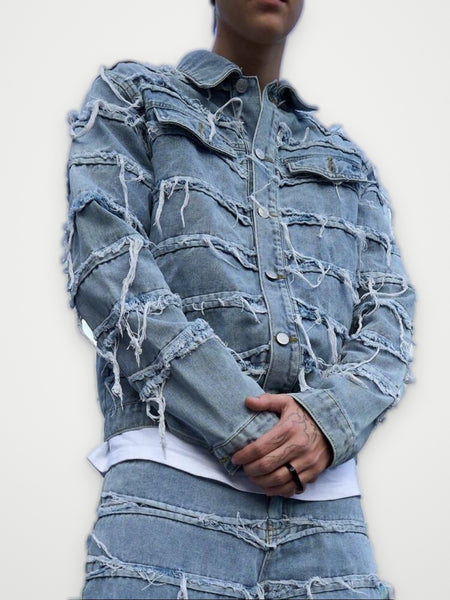 Distressed Denim Jacket and Jeans Set Light Blue - Frayed Two Piece