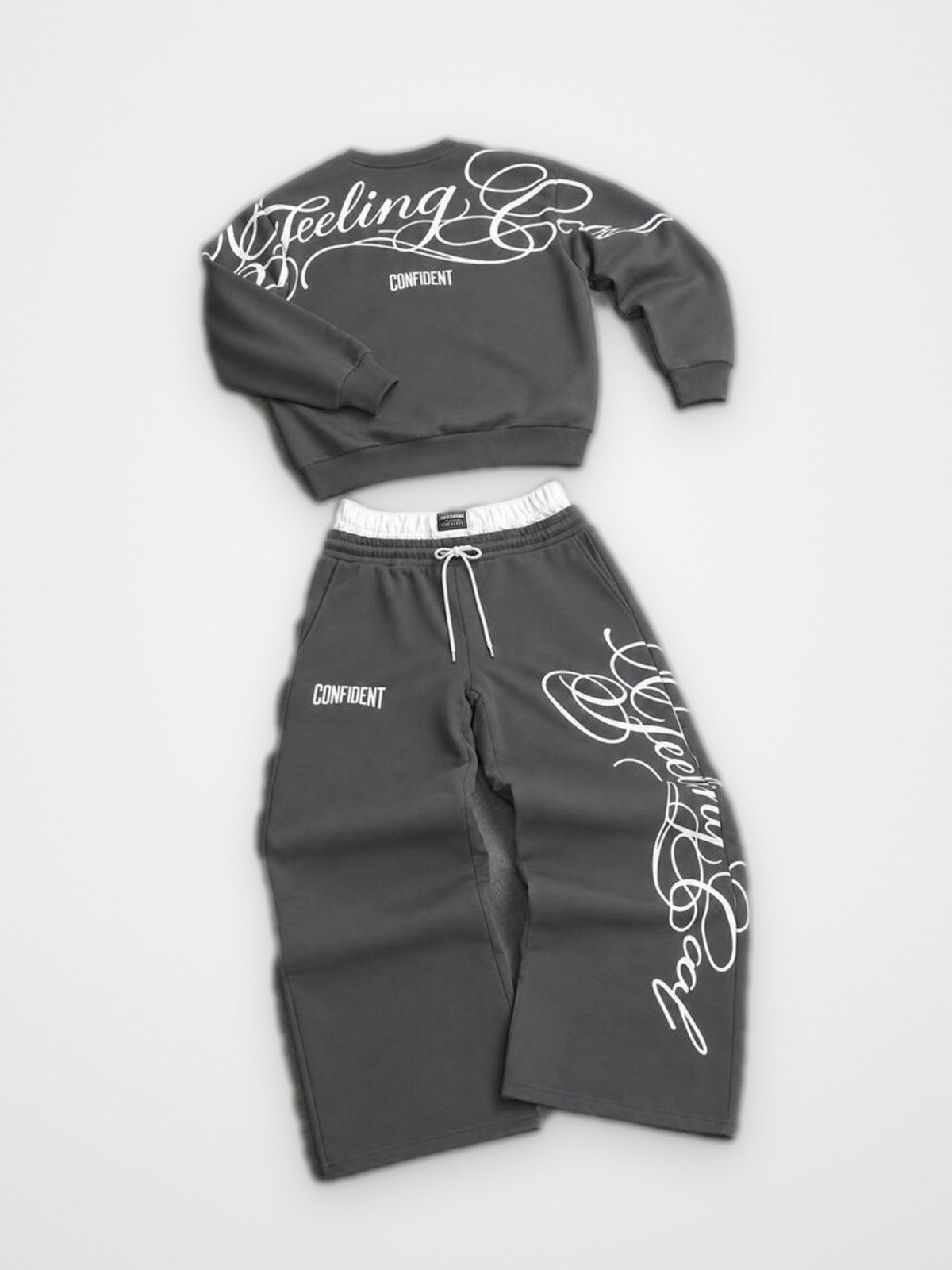 Feeling Confident Sweatshirt and Joggers Set Dark Grey - Script Print Tracksuit | Obsyde