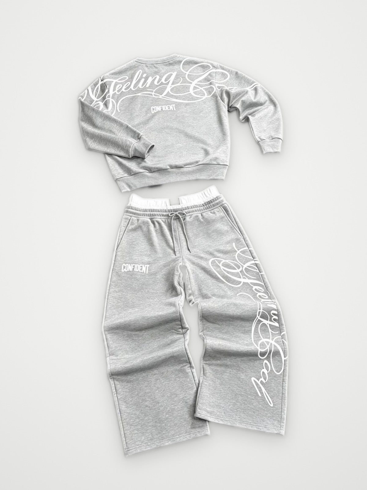 Feeling Confident Sweatshirt and Joggers Set Grey - Script Print Tracksuit | Obsyde