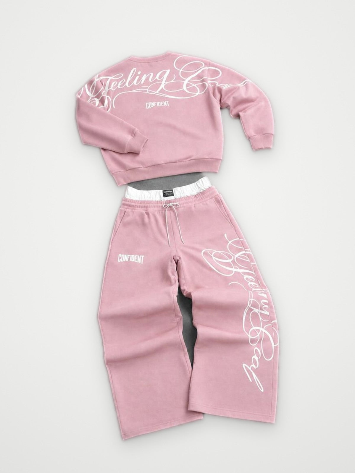 Feeling Confident Sweatshirt and Joggers Set Pink - Script Print Tracksuit | Obsyde