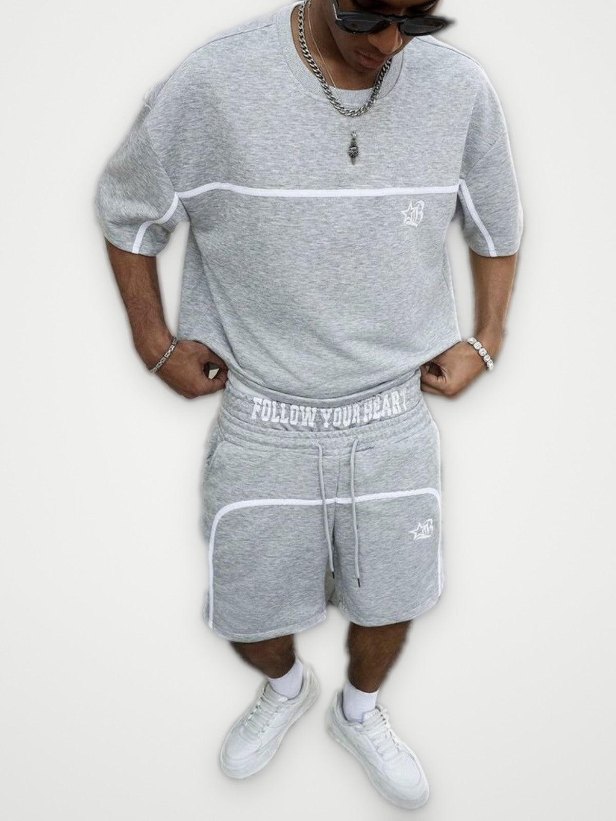 Follow Your Heart Tee and Shorts Set Grey - Piping Two Piece | Obsyde