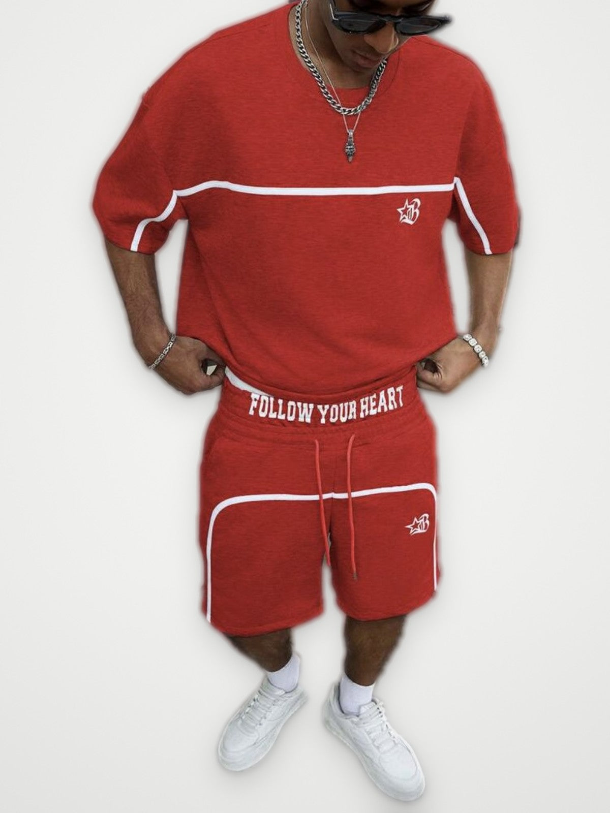 Follow Your Heart Tee and Shorts Set Red - Piping Two Piece | Obsyde