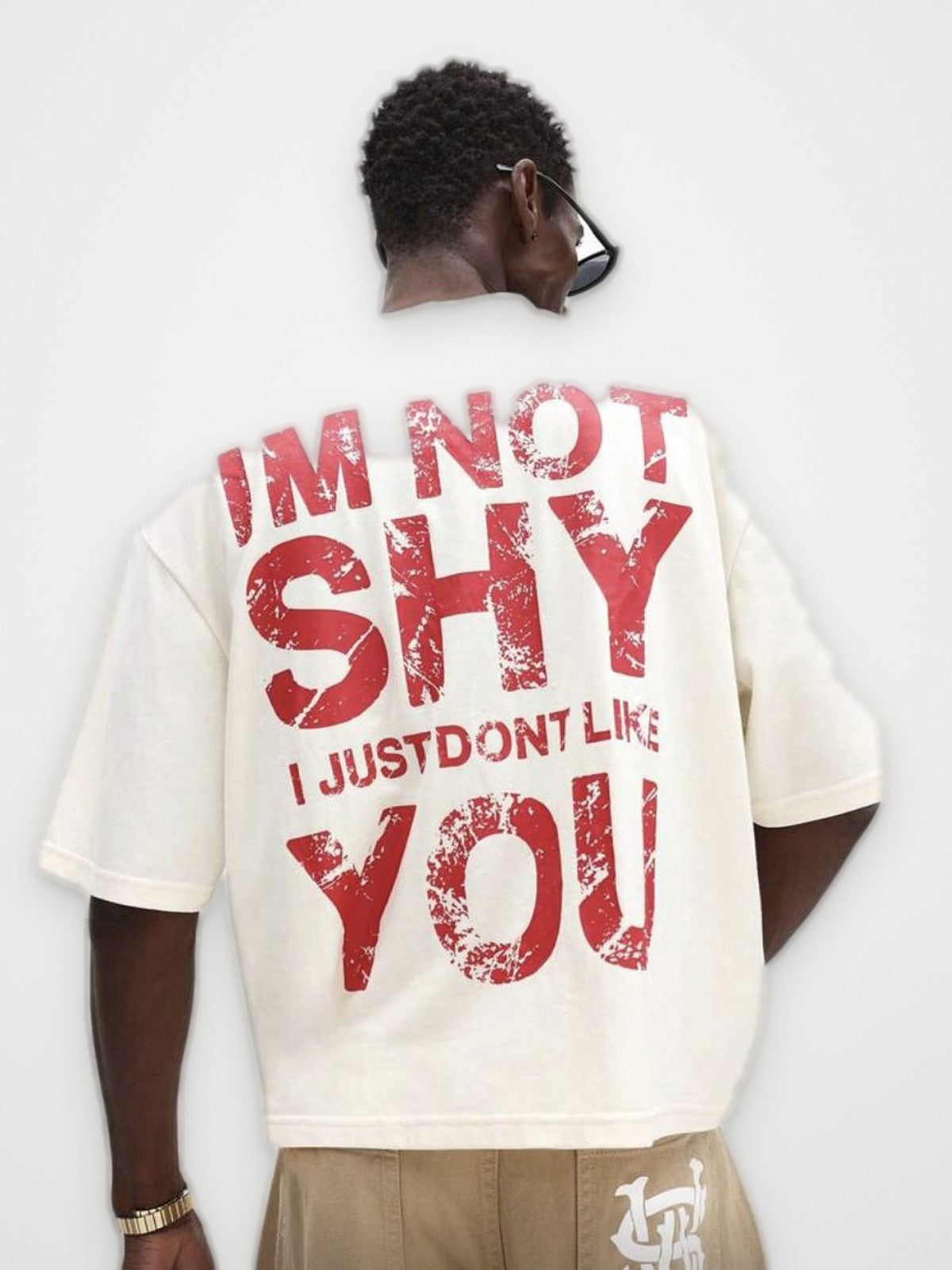 Im Not Shy Distressed Print T-Shirt Cream | Obsyde