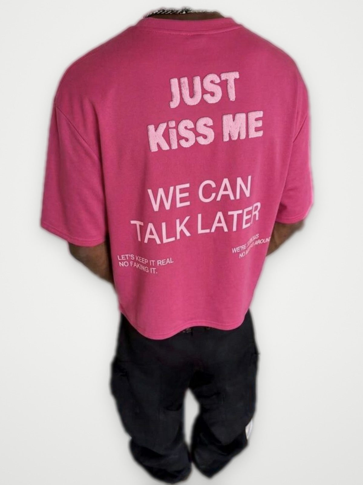 Just Kiss Me T-Shirt Pink - Light Pink Towel Embroidery Oversized Tee | Obsyde