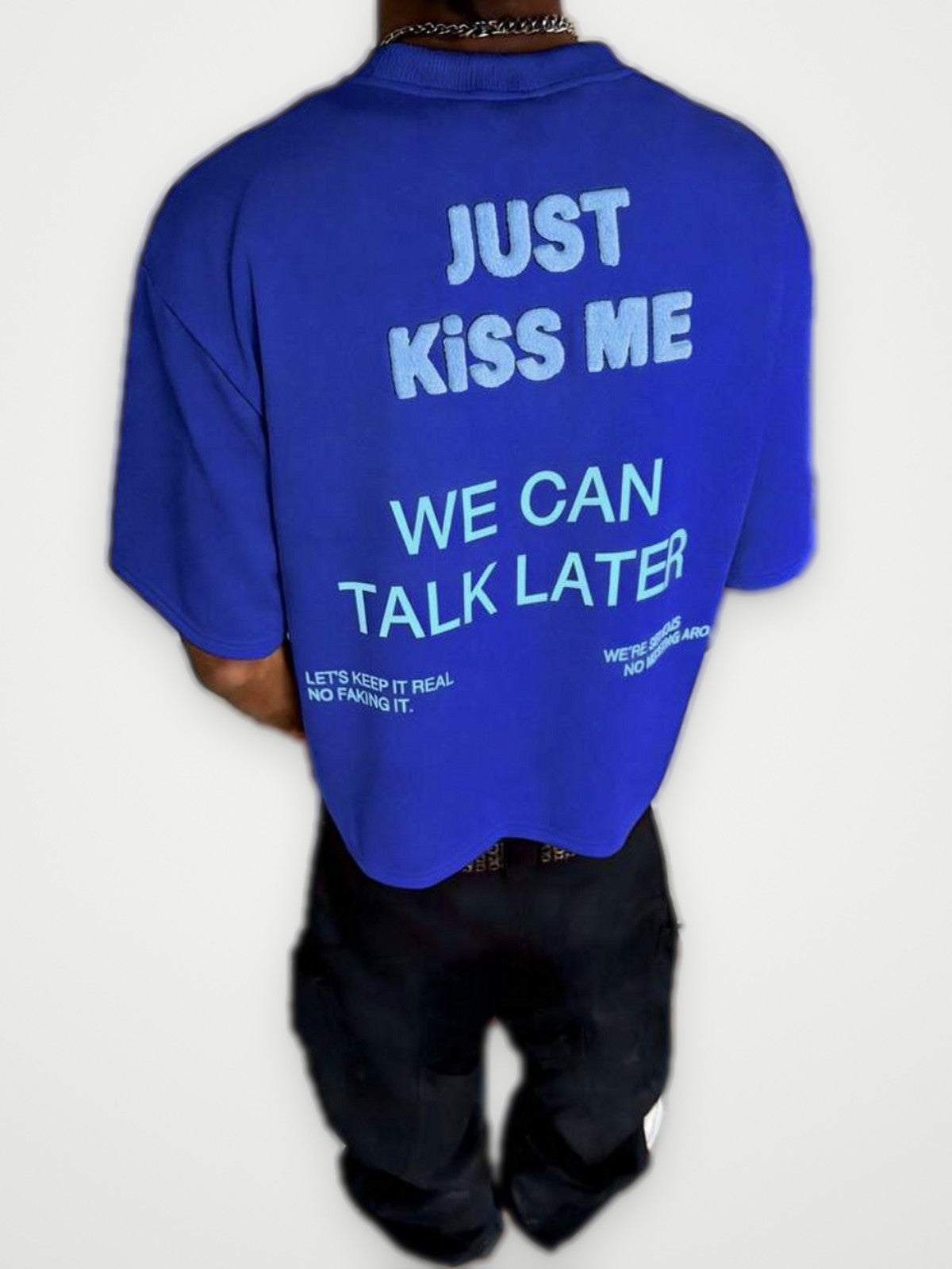 Just Kiss Me T-Shirt Royal Blue - Sky Blue Towel Embroidery Tee | Obsyde