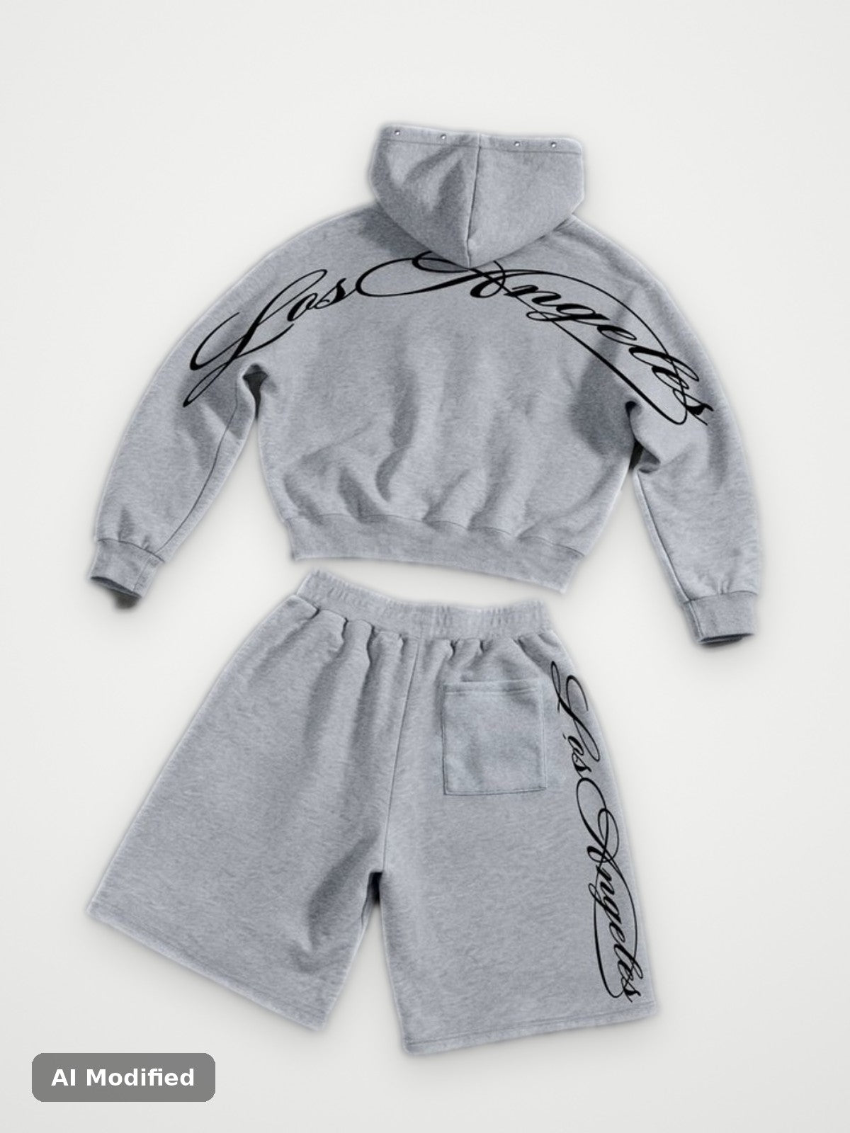 Los Angeles Hoodie and Shorts Set Grey - Script Embroidery Two Piece | Obsyde