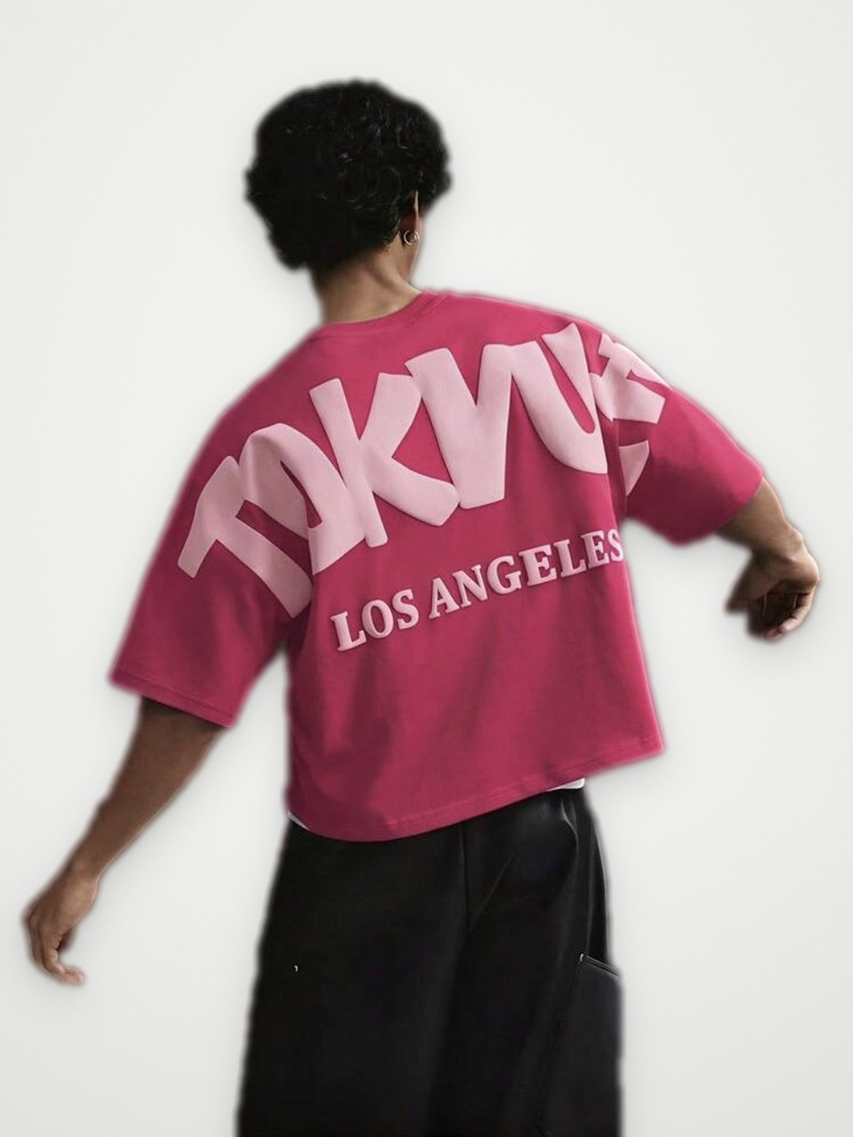 Los Angeles Puff Print T-Shirt Pink - Big Back Logo Oversized Tee | Obsyde