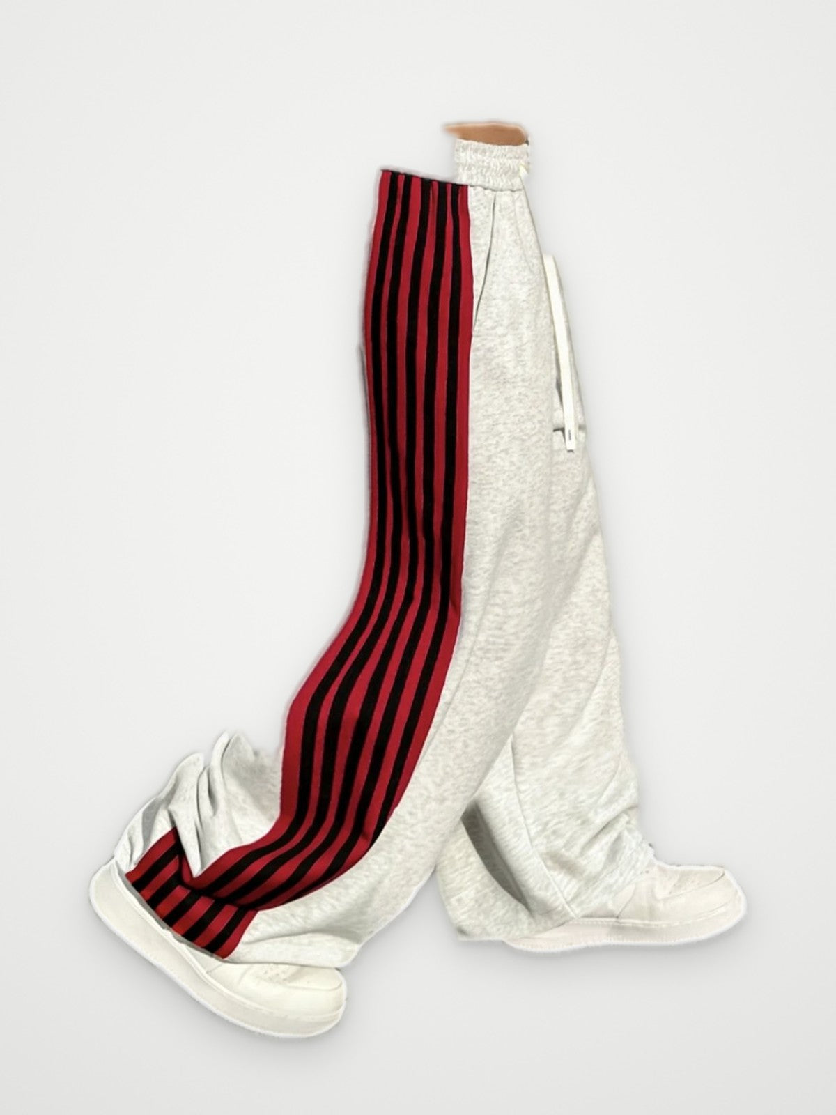Red Stripe Wide Leg Joggers Grey - Baggy Track Sweatpants | Obsyde