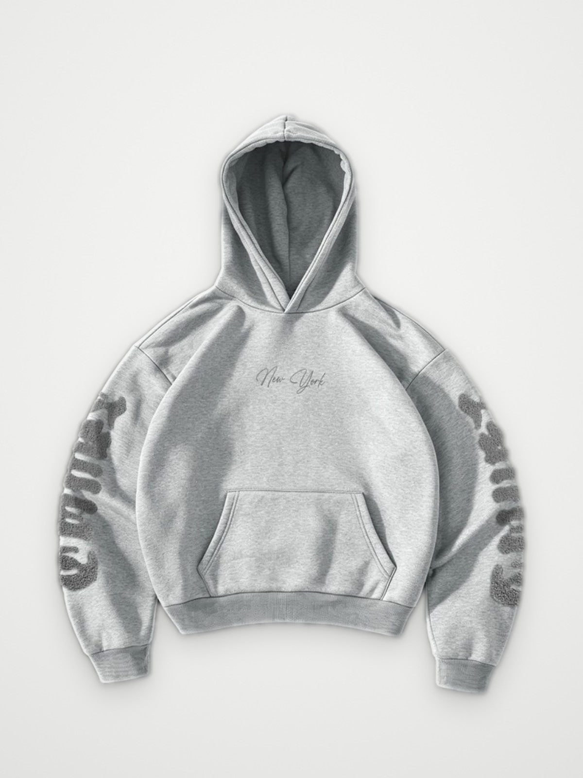 Script Sleeve Hoodie Grey - Towel Embroidery Oversized Hoodie | Obsyde