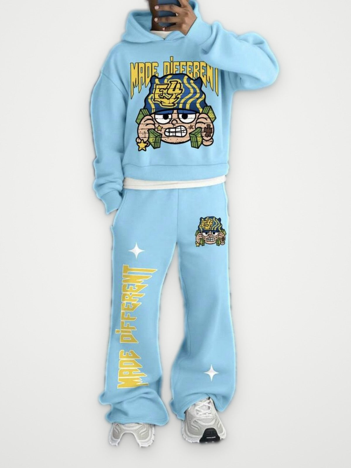 Tiger Graphic Hoodie and Joggers Set Baby Blue - Puff Print Tracksuit | Obsyde