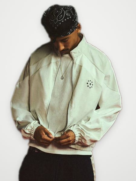 White Zip Track Jacket - Oversized Streetwear Jacket